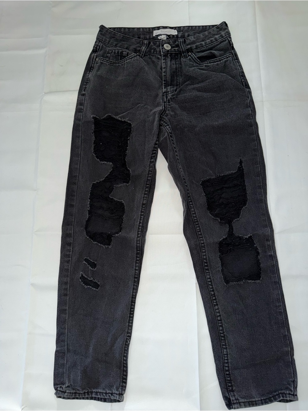 Slim Straight Black Distressed Patch Jeans for Men